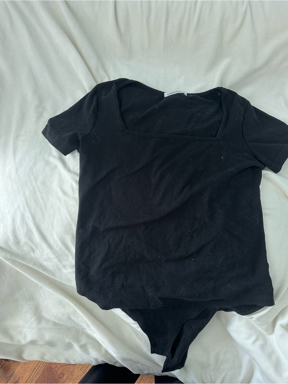 Mango Black Square Neck Short-Sleeve Bodysuit